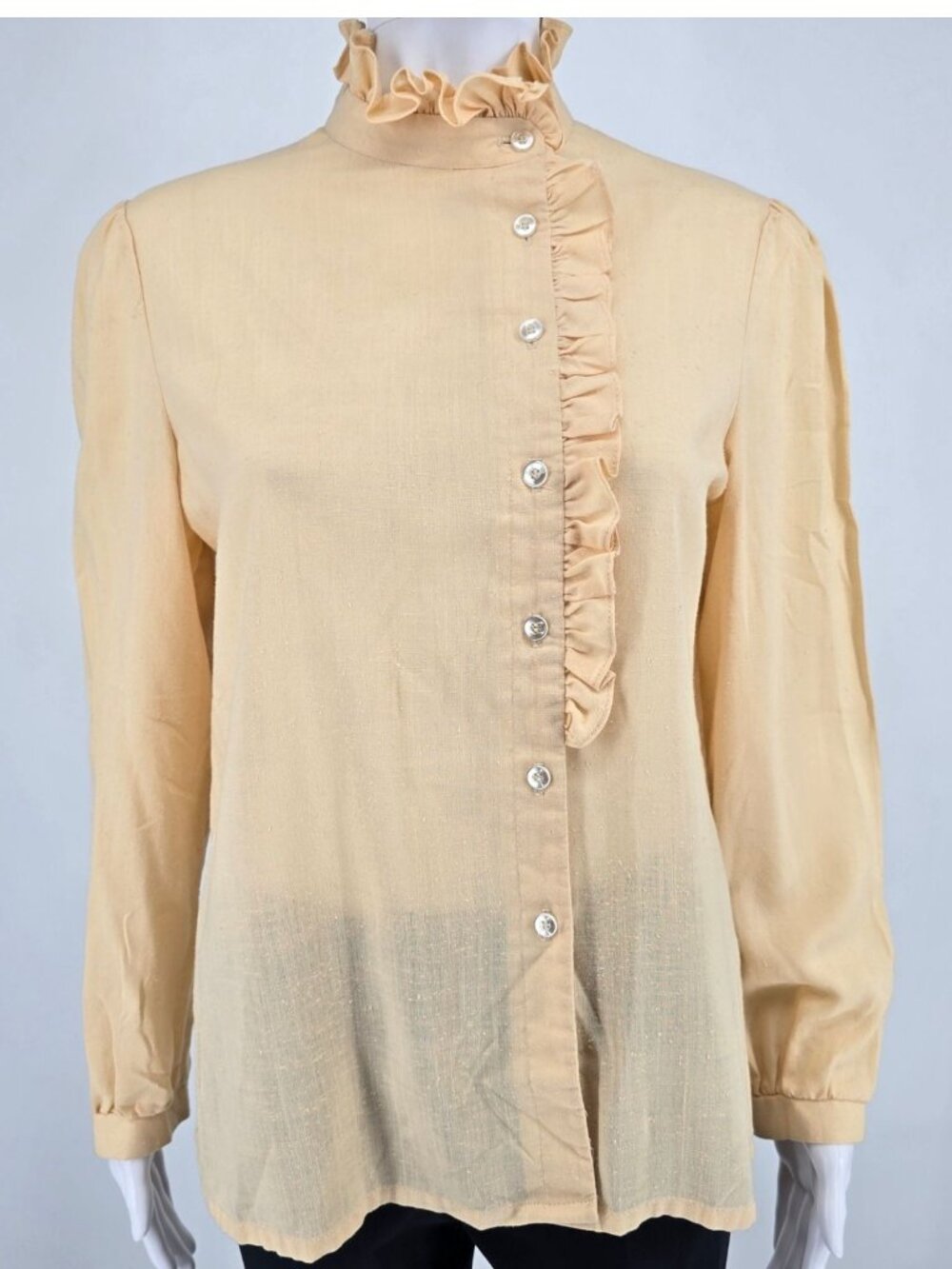 Vintage 1970s Coronet Bobbie Brooks Ruffle Collar Butterscotch Blouse (12/L)